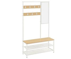 VASAGLE Cintre, Porte-Manteau avec Crochets, Banc, 35 x 98 x 180 cm, pour entrée, Chambre à Coucher, Salon, Moderne, chêne Blanc HSR415W09