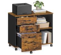 VASAGLE Classeur à 3 tiroirs, classeur latéral Mobile avec Compartiments Ouverts pour Documents A4 Format Lettre, Support d'imprimante Industriel, Marron Rustique et Noir OFC041B01