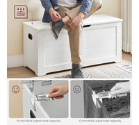 VASAGLE Coffre Banc de Rangement Moderne avec 2 Charnières de Sécurité, 40x100x46cm Blanc Mat