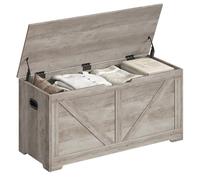 VASAGLE Coffre de Rangement, 2 Charnières de Sécurité, 100 x 40 x 46,4 cm | Banc Chaussures, Meuble Entrée, Imitation Grange, pour Couloir, Chambre, Salon, Grège Chiné, Collection HAINS LSB060K03