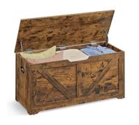 VASAGLE Coffre de Rangement, 2 Charnières de Sécurité, 100 x 40 x 46 cm | Banc Chaussures, Meuble Entrée, Imitation Grange, pour Couloir, Chambre, Salon, Marron Rustique, Collection HAINS LSB060T01