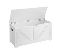 VASAGLE Coffre de Rangement, 2 Charnières de Sécurité, 100 x 40 x 46 cm | Banc Chaussures, Meuble Entrée, Imitation Grange, pour Couloir, Chambre, Salon, Blanc Nuage, Collection HAINS LSB060T14