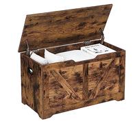 VASAGLE Coffre de Rangement, 2 Charnières de Sécurité, 80 x 40 x 46 cm | Banc Chaussures, Meuble Entrée, Imitation Grange, pour Couloir, Chambre, Salon, Marron Rustique, Collection HAINS LSB062T01