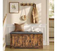 VASAGLE Coffre de Rangement avec Couvercle, 2 Charnières de Sécurité, Banc à Chaussures, Style Champêtre, pour Couloir, Chambre, Salon, 41 x 101 x 49 cm, Marron Rustique et Gris Ardoise LSB068K101