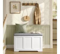 VASAGLE Coffre de Rangement avec Couvercle, Banc à Chaussures | 2 Charnières de Sécurité, 80 x 40 x 49 cm, Style Traditionnel, Blanc Nuage et Gris Tourterelle, Collection SIREN LSB067W101