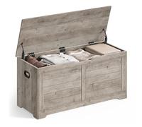 VASAGLE Coffre de Rangement, Banc à Chaussures, 100 x 40 x 46 cm | Avec 2 Charnières de Sécurité, Style Persienne, Grège Chiné, Collection SOFIE LSB061K02