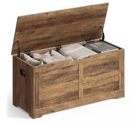 VASAGLE Coffre de Rangement, Banc à Chaussures, 100 x 40 x 46 cm | Avec 2 Charnières de Sécurité, Style Persienne, Marron Miel, Collection SOFIE LSB061K01