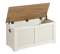 VASAGLE Coffre de Rangement, Banc à Chaussures, avec 2 Charnières de Sécurité, Imitation Grange, 40 x 100 x 46 cm, pour Entrée, Couloir, Chambre, Salon, Blanc Rustique et Marron Miel LSB061WJ01