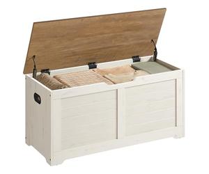 VASAGLE Coffre de Rangement, Banc à Chaussures, avec 2 Charnières de Sécurité, Imitation Grange, 40 x 100 x 46 cm, pour Entrée, Couloir, Chambre, Salon, Blanc Rustique et Marron Miel LSB061WJ01