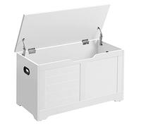 VASAGLE Coffre de Rangement, Banc à Chaussures, avec 2 Charnières de Sécurité, Imitation Grange, 40 x 80 x 46 cm, pour Entrée, Couloir, Chambre, Salon, Blanc Nuage LSB063T14