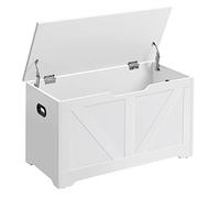 VASAGLE Coffre de Rangement, Banc Chaussures, Meuble Entrée, avec 2 Charnières de Sécurité, Imitation Grange, 40 x 80 x 46 cm, pour Couloir, Chambre, Salon, Blanc Mat LSB062T14