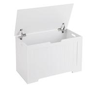 VASAGLE Coffre de Rangement, Banc Chaussures, Meuble Entrée, avec 2 Charnières de Sécurité, Style Moderne, 40 x 76 x 48 cm, pour Couloir, Chambre, Salon, Blanc LHS11WT