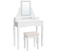 VASAGLE Coiffeuse avec éclairage LED en 3 couleurs, Coiffeuse avec miroir et 5 tiroirs, Coiffeuse avec tabouret, 80 x 40 x 137,5 cm blanc