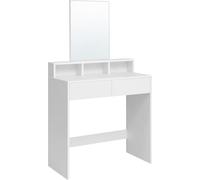 VASAGLE Coiffeuse avec grand miroir rectangulaire, Coiffeuse avec 2 tiroirs et 3 compartiments ouverts, Coiffeuse, style moderne, blanc