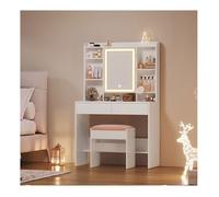 VASAGLE Coiffeuse avec Lumières LED, 3 Tonalités et Luminosité Réglable, avec Miroir, Étagères Réglables, 2 Tiroirs, Blanc
