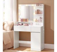 VASAGLE Coiffeuse, avec Miroir, 3 tiroirs, 4 étagères, Placard | Table de maquillage, organisateur de maquillage, Blanc nuage, Collection KAILYN RDT242WB01