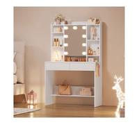 VASAGLE Coiffeuse avec miroir 9 LED 3 Tonalités Luminosité Réglable Étagères Réglables 2 Tiroirs - Blanc Nuage