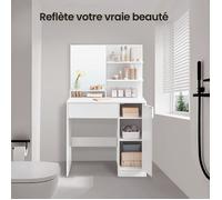 VASAGLE Coiffeuse avec Miroir, Compartiment avec 2 Étagères Réglables, 1 Tiroir, 2 Étagères, Coin Beauté, Blanc RDT119W01