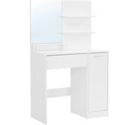 VASAGLE Coiffeuse, Coiffeur, Coiffeur avec miroir, 1 tiroir, 2 étagères, armoire de rangement, Make-up Organizer blanc