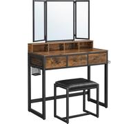VASAGLE Coiffeuse Coiffeuse avec miroir rabattable en 3 parties, support pour sèche-cheveux, table de maquillage avec tabouret rembourré, 3 tiroirs