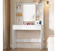 VASAGLE Coiffeuse, Éclairage 3 Couleurs, Commande Tactile, Blanc Nuage | Table de Maquillage Moderne, Luminosité Réglable, Étagères Réglables, Blanc Nuage, Collection KAILYN RDT143WB01