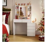 Coiffeuse Avec Grand Miroir Compartiments Ouverts Blanc Nuage