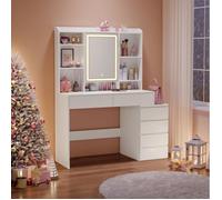 Coiffeuse Avec Miroir Étagère De Rangement 2 Tiroirs Blanc Blanc