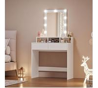 VASAGLE Coiffeuse, Miroir LED à Luminosité Réglable, Table de Maquillage, 2 Tiroirs et 3 Compartiments, 40 x 80 x 145 cm, Blanc