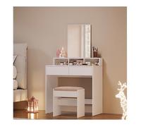 VASAGLE Coiffeuse avec miroir, 2 tiroirs, 3 compartiments, SANS TABOURET, 80 x 40 x 140 cm, Style moderne, Blanc