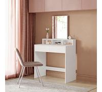 VASAGLE Coiffeuse moderne - Grand miroir rectangulaire - 2 Tiroirs - 3 Compartiments ouverts - Blanc