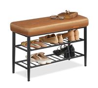 VASAGLE Collection EKHO - Banc à Chaussures, Banc de Rangement, Meuble d’Entrée, PU avec Coutures, Style Moderne Mi-siècle, Charge 135 kg, 30 x 80 x 50 cm, Marron Caramel LSB054KN01