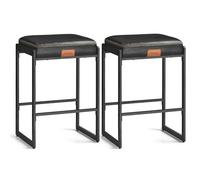 VASAGLE Collection EKHO - Lot de 2 Tabourets de Bar, Tabourets de Comptoir, en Similicuir avec Coutures, Hauteur d’Assise 66 cm, pour Cuisine, Bar à la Maison, Salle à Manger, Noir Encre LBC086B01V1