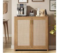 VASAGLE Collection ELLAN - Buffet de Style Bohème avec Portes Effet Cannage Rotin, Meuble de Rangement, Coins Arrondis, Étagère Réglable, pour Cuisine, Salle à Manger, Marron Naturel BBK345KC01