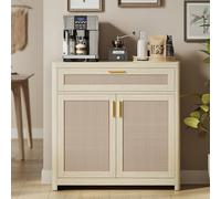 VASAGLE Collection ELLAN - Buffet de Style Bohème avec Portes Effet Cannage Rotin, Meuble de Rangement, Coins Arrondis, Étagère Réglable, Tiroir, pour Cuisine, Salle à Manger, Beige Naturel BBK601LC01