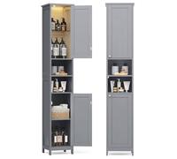 VASAGLE Armoire de Salle de Bain Haute avec Éclairage, Meuble de Rangement Mince, avec Étagères Réglables, Compartiments Ouverts, pour Les Petits Espaces, Moderne, Gris Tourterelle BBC566G03