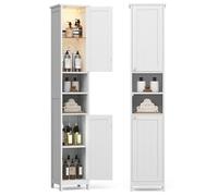 VASAGLE Armoire de Salle de Bain Haute avec Éclairage, Meuble de Rangement Mince, avec Étagères Réglables, Compartiments Ouverts, pour Les Petits Espaces, Moderne, Blanc Nuage BBC566W03