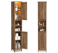 VASAGLE Colonne Salle de Bain avec Éclairage, Étagères Réglables | Meuble de Rangement Mince, Compartiments Ouverts, pour les Petits Espaces, Marron Miel, Collection Siren BBK566KB01