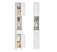 VASAGLE Colonne Salle de Bain Haute, Meuble Salle de Bain Etroit, avec Étagères Réglables, Tiroir, Compartiments Ouverts, pour Les Petits Espaces, Moderne, Blanc Nuage BBC765W01