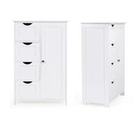 VASAGLE Meuble Salle de Bain Rangement, Armoire Gain de Place, Commode, avec 4 Tiroirs, Placard avec Porte, Étagère Réglable, 30 x 55 x 82 cm, Blanc Nuage LHC41W