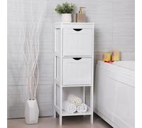 VASAGLE Commode de salle de bain blanche avec 2 tiroirs | Armoire de salle de bain à 2 niveaux | Armoire de salle de bain 89 x 30 x 30 cm | Sideboard en bois BBC42WT