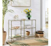 VASAGLE Console en verre trempé - 3 niveaux - cadre métallique - 100 x 30 x 73 cm (L x l x H) - Doré