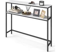 VASAGLE Console pour Couloir, Table de Salon Fine à 2 Niveaux, Table d’Appoint avec 2 Étagères, 20 x 100 x 80 cm, pour Salon, Couloir, Entrée, Blanc Marbré et Noir d'encre LNT131W59V1