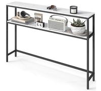 VASAGLE Console pour Couloir, Table de Salon Fine à 2 Niveaux, Table d’Appoint avec 2 Étagères, 20 x 120 x 80 cm, pour Salon, Couloir, Entrée, Blanc Marbré et Noir d'encre LNT133W59V1