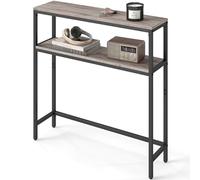 VASAGLE Console pour Couloir, Table de Salon Fine à 2 Niveaux, Table d’Appoint avec 2 Étagères, 20 x 80 x 80 cm, pour Salon, Couloir, Entrée, Grège Chiné et Noir d'encre LNT130K02V1