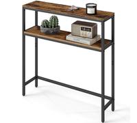 VASAGLE Console pour Couloir, Table de Salon Fine à 2 Niveaux, Table d’Appoint avec 2 Étagères, 20 x 80 x 80 cm, pour Salon, Couloir, Entrée, Marron Rustique et Noir d'encre LNT130K01V1