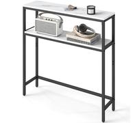 VASAGLE Console pour Couloir, Table de Salon Fine à 2 Niveaux, Table d’Appoint avec 2 Étagères, 20 x 80 x 80 cm, pour Salon, Couloir, Entrée, Blanc Marbré et Noir d'encre LNT130W59V1