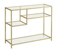 VASAGLE Console, Table de Couloir, Table d'appoint, Verre Trempé, Cadre en Métal, avec Étagères, 35x100x80 cm Moderne, pour Couloir Salon Couleur Or LGT022A61