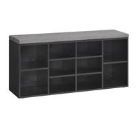 VASAGLE Custos Collection - Banc à Chaussures, Banc de Rangement avec Coussin Rembourré, 10 Compartiments, Étagères Réglables, pour Salon, Couloir, 30 x 104 x 48 cm, Noir Boisé LHS010B07
