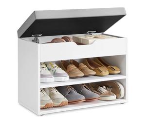VASAGLE Custos Collection - Banc à Chaussures, Meuble à Chaussures, Siège Rembourré, Banc d’Entrée, Compartiments, pour Entrée, Chambre, Salon, Blanc Nuage et Gris Tourterelle LHS020W01V1