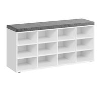 VASAGLE Banc à Chaussures, Organiseur de Chaussures avec 12 Compartiments, Siège Rembourré, pour Entrée, Couloir, Placard, Blanc Nuage et Gris Tourterelle LHS012W14